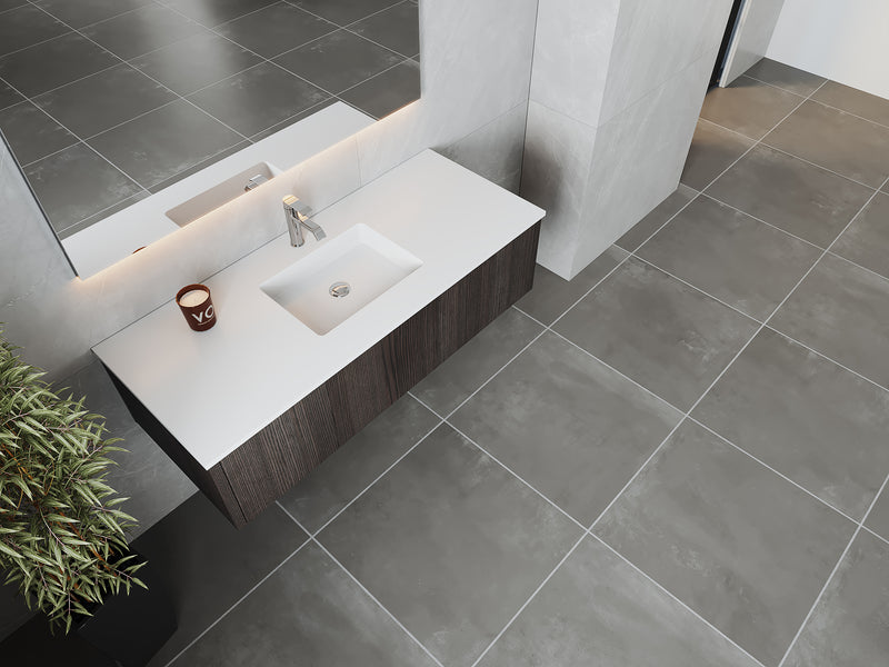 Laviva 313LGN-54CR-MW Legno 54" Carbon Oak Bathroom Vanity with Matte White VIVA Stone Solid Surface Countertop