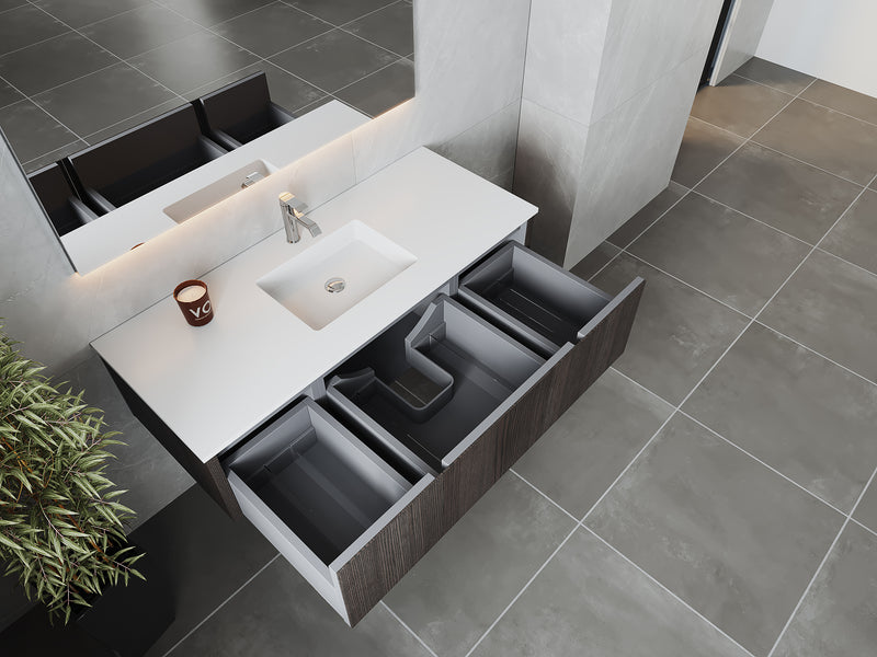 Laviva 313LGN-54CR-MW Legno 54" Carbon Oak Bathroom Vanity with Matte White VIVA Stone Solid Surface Countertop