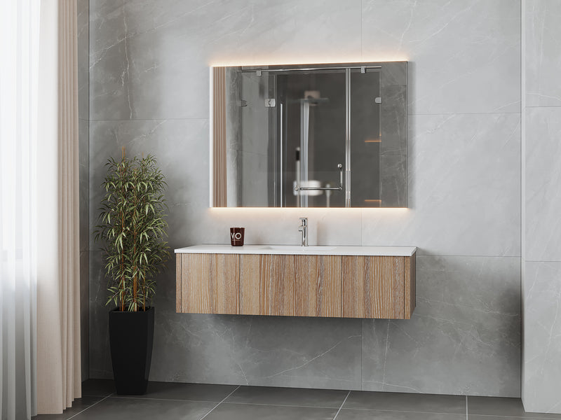 Laviva 313LGN-54WG-MW Legno 54" Weathered Grey Bathroom Vanity with Matte White VIVA Stone Solid Surface Countertop