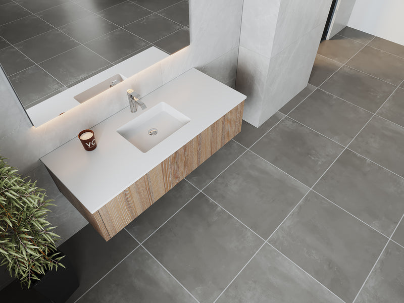 Laviva 313LGN-54WG-MW Legno 54" Weathered Grey Bathroom Vanity with Matte White VIVA Stone Solid Surface Countertop