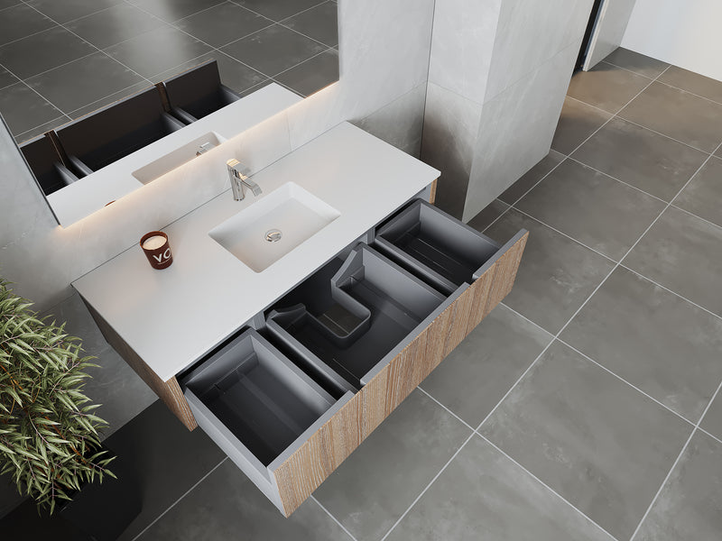Laviva 313LGN-54WG-MW Legno 54" Weathered Grey Bathroom Vanity with Matte White VIVA Stone Solid Surface Countertop