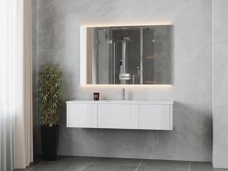 Laviva 313LGN-60CAW-MW Legno 60" Alabaster White Single Sink Bathroom Vanity with Matte White VIVA Stone Solid Surface Countertop