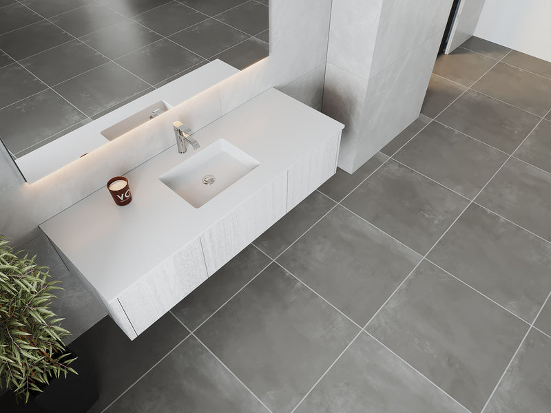 Laviva 313LGN-60CAW-MW Legno 60" Alabaster White Single Sink Bathroom Vanity with Matte White VIVA Stone Solid Surface Countertop