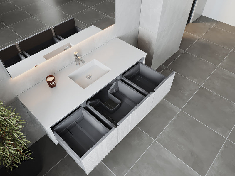 Laviva 313LGN-60CAW-MW Legno 60" Alabaster White Single Sink Bathroom Vanity with Matte White VIVA Stone Solid Surface Countertop