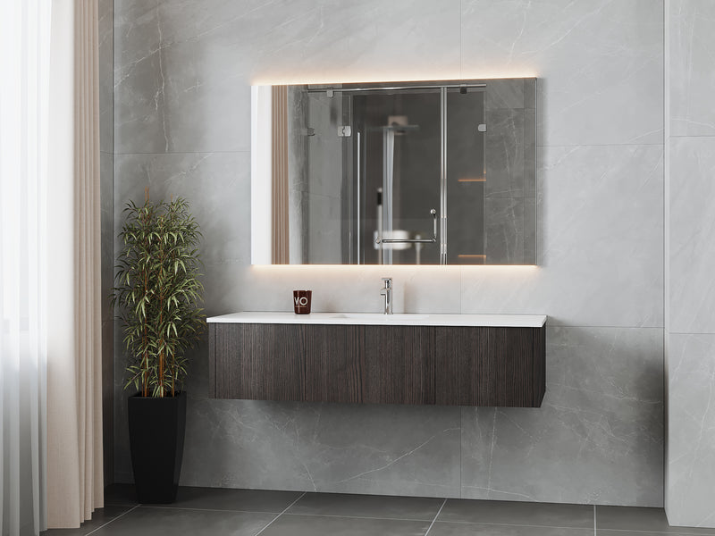 Laviva 313LGN-60CCR-MW Legno 60" Carbon Oak Single Sink Bathroom Vanity with Matte White VIVA Stone Solid Surface Countertop