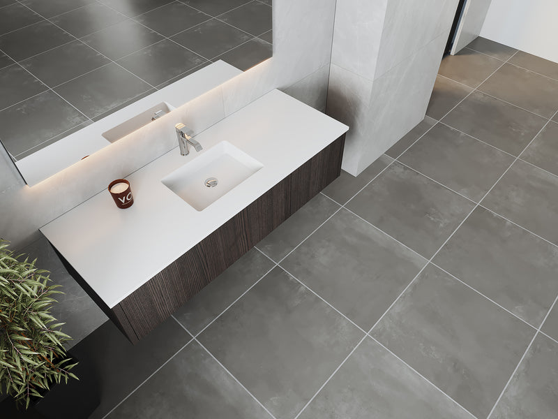 Laviva 313LGN-60CCR-MW Legno 60" Carbon Oak Single Sink Bathroom Vanity with Matte White VIVA Stone Solid Surface Countertop