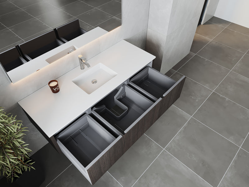 Laviva 313LGN-60CCR-MW Legno 60" Carbon Oak Single Sink Bathroom Vanity with Matte White VIVA Stone Solid Surface Countertop