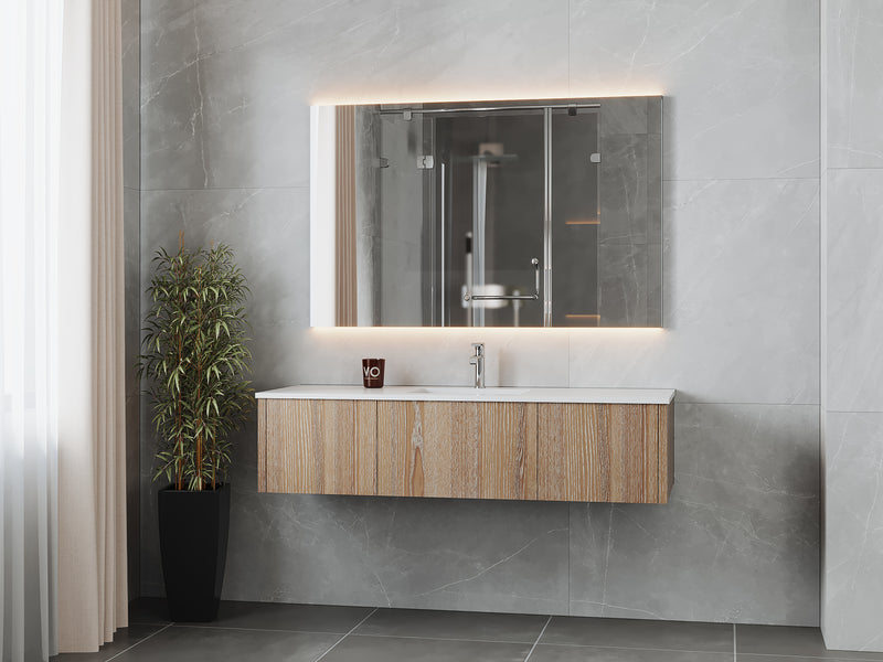 Laviva 313LGN-60CWG-MW Legno 60" Weathered Grey Single Sink Bathroom Vanity with Matte White VIVA Stone Solid Surface Countertop