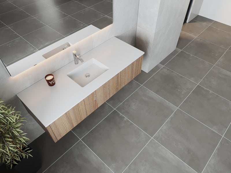 Laviva 313LGN-60CWG-MW Legno 60" Weathered Grey Single Sink Bathroom Vanity with Matte White VIVA Stone Solid Surface Countertop