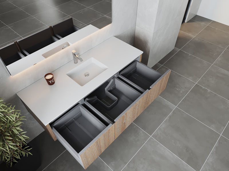Laviva 313LGN-60CWG-MW Legno 60" Weathered Grey Single Sink Bathroom Vanity with Matte White VIVA Stone Solid Surface Countertop
