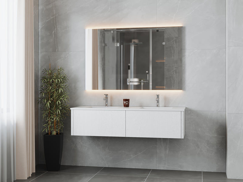 Laviva 313LGN-60DAW-MW Legno 60" Alabaster White Double Sink Bathroom Vanity with Matte White VIVA Stone Solid Surface Countertop