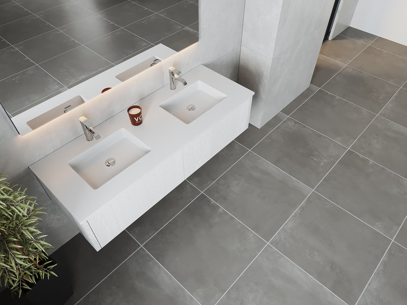 Laviva 313LGN-60DAW-MW Legno 60" Alabaster White Double Sink Bathroom Vanity with Matte White VIVA Stone Solid Surface Countertop