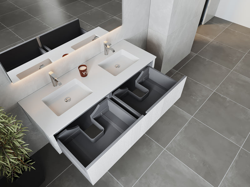Laviva 313LGN-60DAW-MW Legno 60" Alabaster White Double Sink Bathroom Vanity with Matte White VIVA Stone Solid Surface Countertop