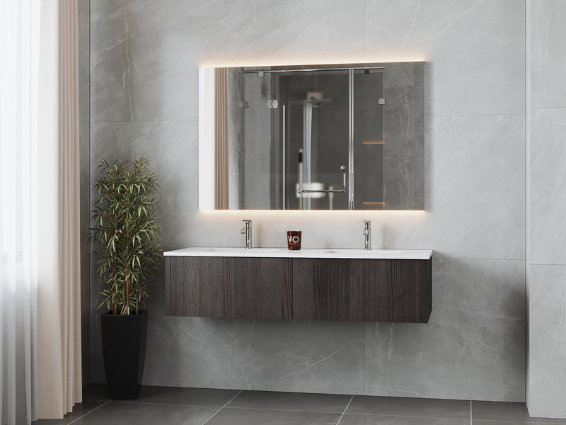 Laviva 313LGN-60DCR-MW Legno 60" Carbon Oak Double Sink Bathroom Vanity with Matte White VIVA Stone Solid Surface Countertop