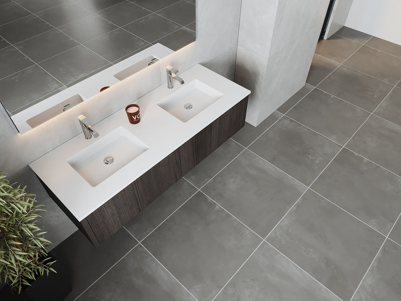 Laviva 313LGN-60DCR-MW Legno 60" Carbon Oak Double Sink Bathroom Vanity with Matte White VIVA Stone Solid Surface Countertop