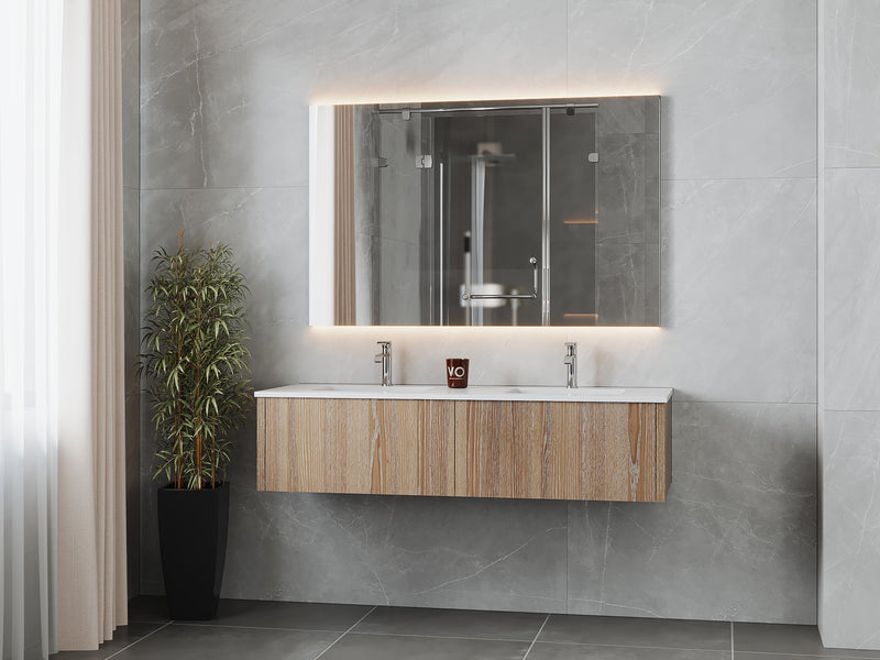 Laviva 313LGN-60DWG-MW Legno 60" Weathered Grey Double Sink Bathroom Vanity with Matte White VIVA Stone Solid Surface Countertop
