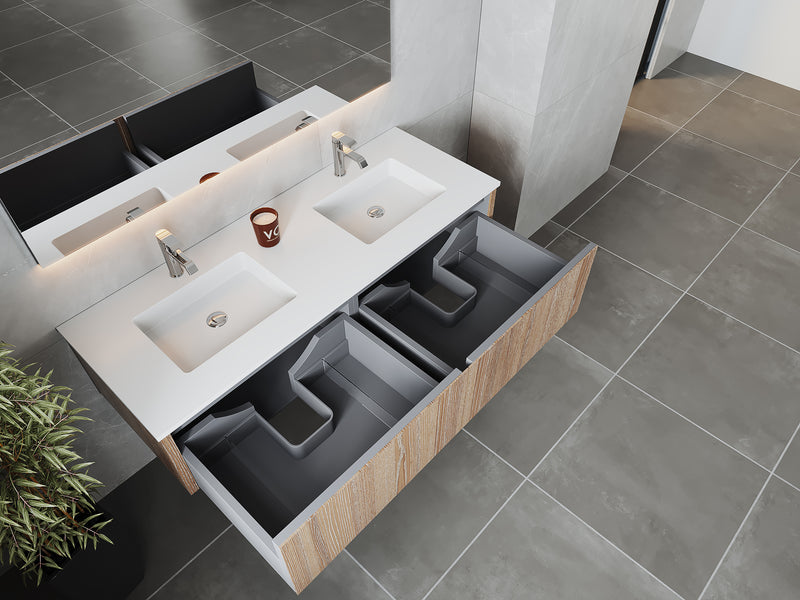 Laviva 313LGN-60DWG-MW Legno 60" Weathered Grey Double Sink Bathroom Vanity with Matte White VIVA Stone Solid Surface Countertop