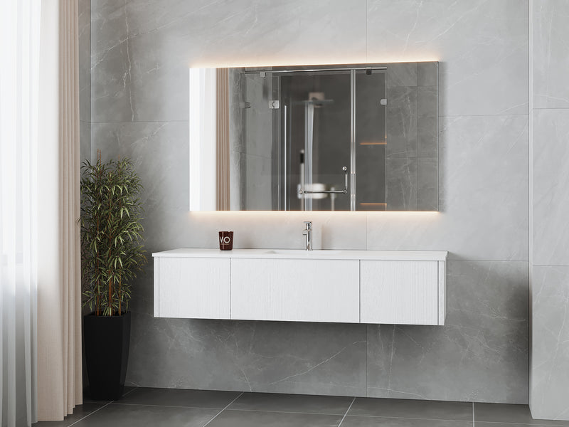 Laviva 313LGN-66AW-MW Legno 66" Alabaster White Bathroom Vanity with Matte White VIVA Stone Solid Surface Countertop