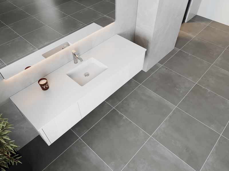 Laviva 313LGN-66AW-MW Legno 66" Alabaster White Bathroom Vanity with Matte White VIVA Stone Solid Surface Countertop