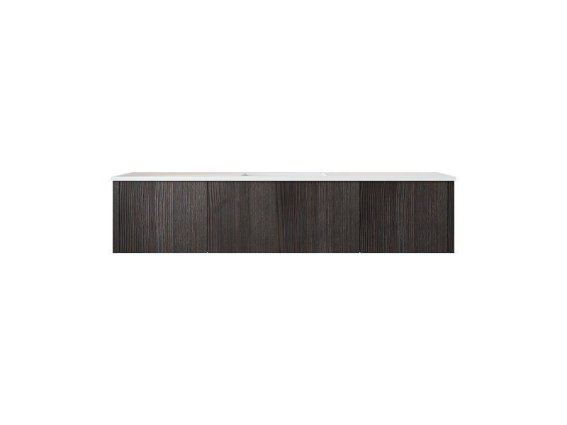Laviva 313LGN-66CR-MW Legno 66" Carbon Oak Bathroom Vanity with Matte White VIVA Stone Solid Surface Countertop