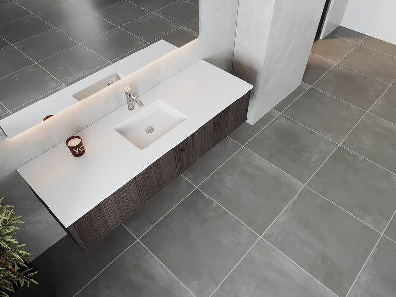 Laviva 313LGN-66CR-MW Legno 66" Carbon Oak Bathroom Vanity with Matte White VIVA Stone Solid Surface Countertop