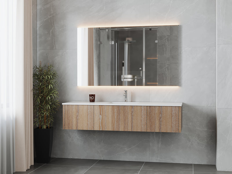Laviva 313LGN-66WG-MW Legno 66" Weathered Grey Bathroom Vanity with Matte White VIVA Stone Solid Surface Countertop
