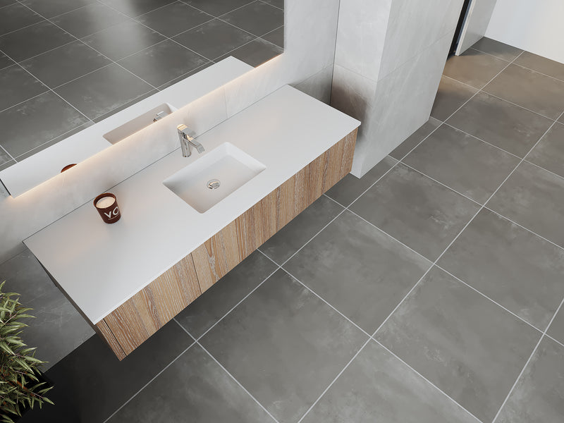 Laviva 313LGN-66WG-MW Legno 66" Weathered Grey Bathroom Vanity with Matte White VIVA Stone Solid Surface Countertop