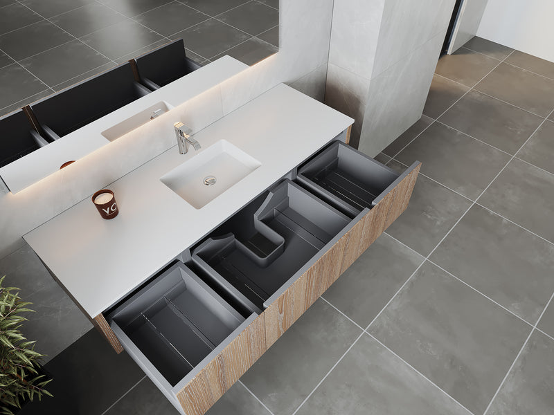 Laviva 313LGN-66WG-MW Legno 66" Weathered Grey Bathroom Vanity with Matte White VIVA Stone Solid Surface Countertop