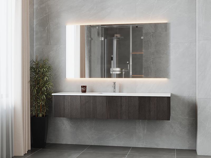 Laviva 313LGN-72CCR-MW Legno 72" Carbon Oak Single Sink Bathroom Vanity with Matte White VIVA Stone Solid Surface Countertop