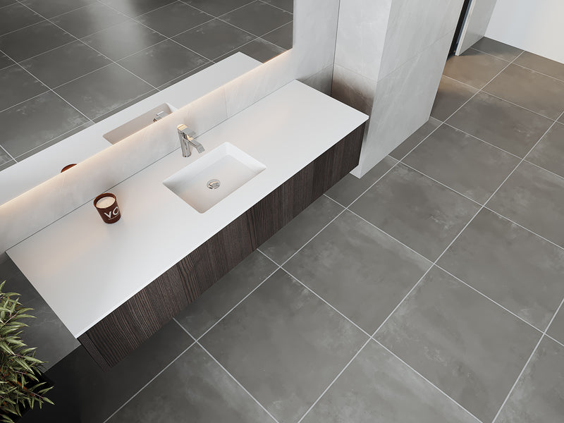 Laviva 313LGN-72CCR-MW Legno 72" Carbon Oak Single Sink Bathroom Vanity with Matte White VIVA Stone Solid Surface Countertop