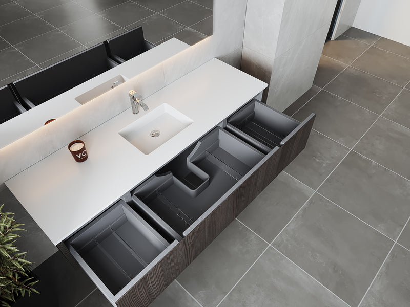 Laviva 313LGN-72CCR-MW Legno 72" Carbon Oak Single Sink Bathroom Vanity with Matte White VIVA Stone Solid Surface Countertop