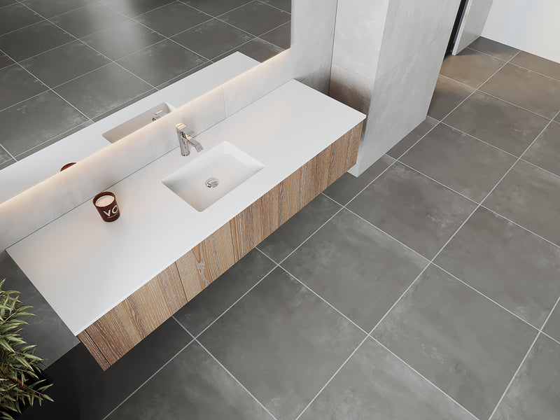 Laviva 313LGN-72CWG-MW Legno 72" Weathered Grey Single Sink Bathroom Vanity with Matte White VIVA Stone Solid Surface Countertop - view 3