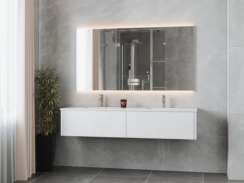 Laviva 313LGN-72DAW-MW Legno 72" Alabaster White Double Sink Bathroom Vanity with Matte White VIVA Stone Solid Surface Countertop