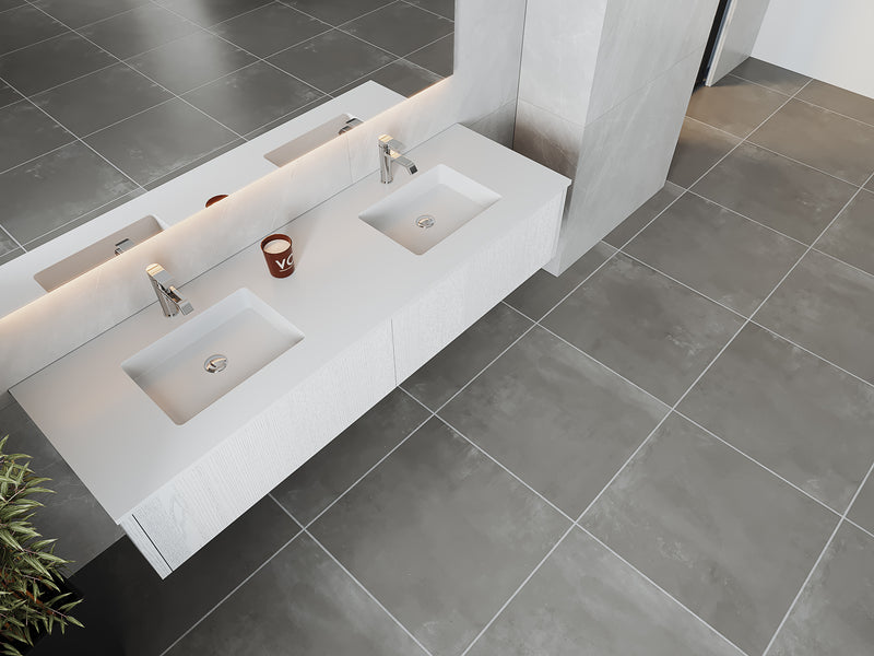 Laviva 313LGN-72DAW-MW Legno 72" Alabaster White Double Sink Bathroom Vanity with Matte White VIVA Stone Solid Surface Countertop