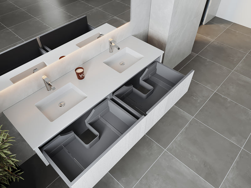 Laviva 313LGN-72DAW-MW Legno 72" Alabaster White Double Sink Bathroom Vanity with Matte White VIVA Stone Solid Surface Countertop