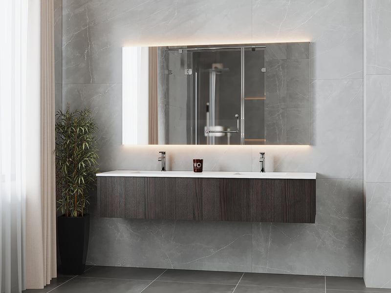 Laviva 313LGN-72DCR-MW Legno 72" Carbon Oak Double Sink Bathroom Vanity with Matte White VIVA Stone Solid Surface Countertop