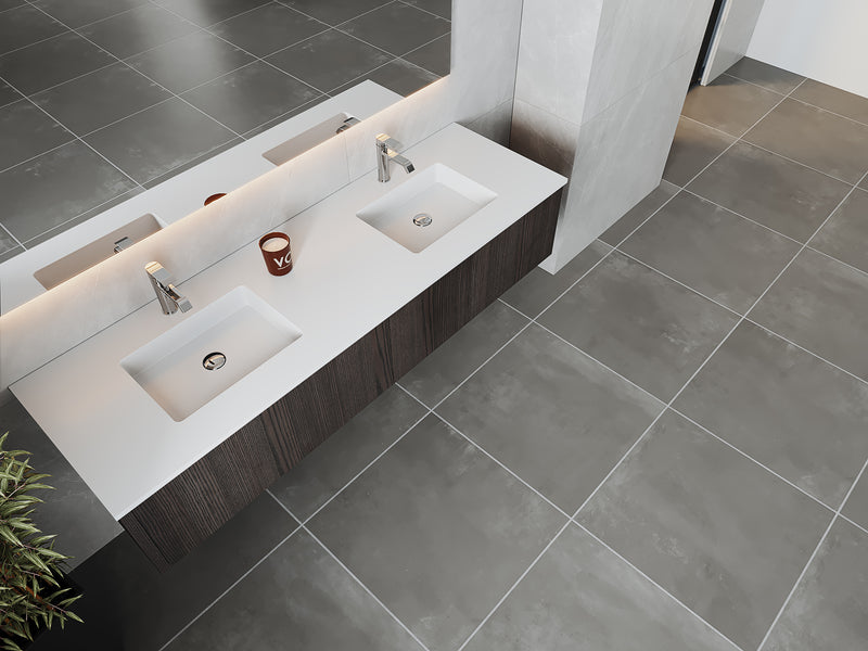 Laviva 313LGN-72DCR-MW Legno 72" Carbon Oak Double Sink Bathroom Vanity with Matte White VIVA Stone Solid Surface Countertop