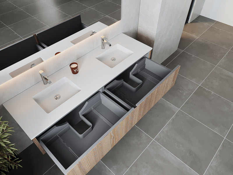 Laviva 313LGN-72DWG-MW Legno 72" Weathered Grey Double Sink Bathroom Vanity with Matte White VIVA Stone Solid Surface Countertop