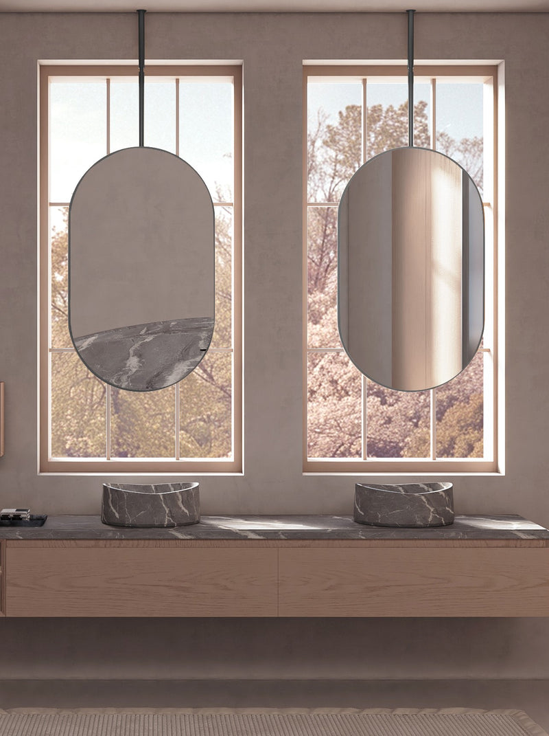 Laviva 313MFCPL-2440MB Hanging Pill 24" x 40" Oval Metal Framed Mirror in Matte Black - Adjustable Heights
