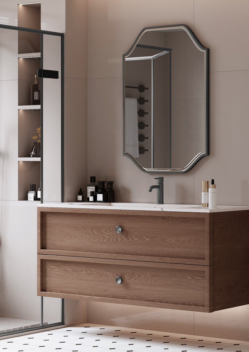 Laviva 313MFGAT-2436MB Gatsby 24" x 36" Vintage Style Metal Framed Mirror with Bevel in Matte Black - Reversible Mount