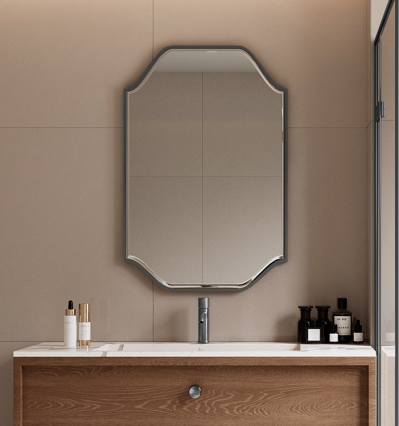 Laviva 313MFGAT-2436MB Gatsby 24" x 36" Vintage Style Metal Framed Mirror with Bevel in Matte Black - Reversible Mount