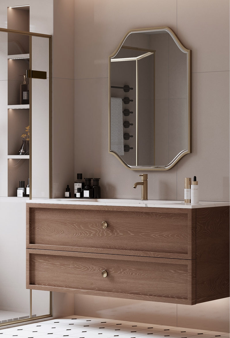 Laviva 313MFGAT-2436SB Gatsby 24" x 36" Vintage Style Metal Framed Mirror with Bevel in Satin Brass - Reversible Mount