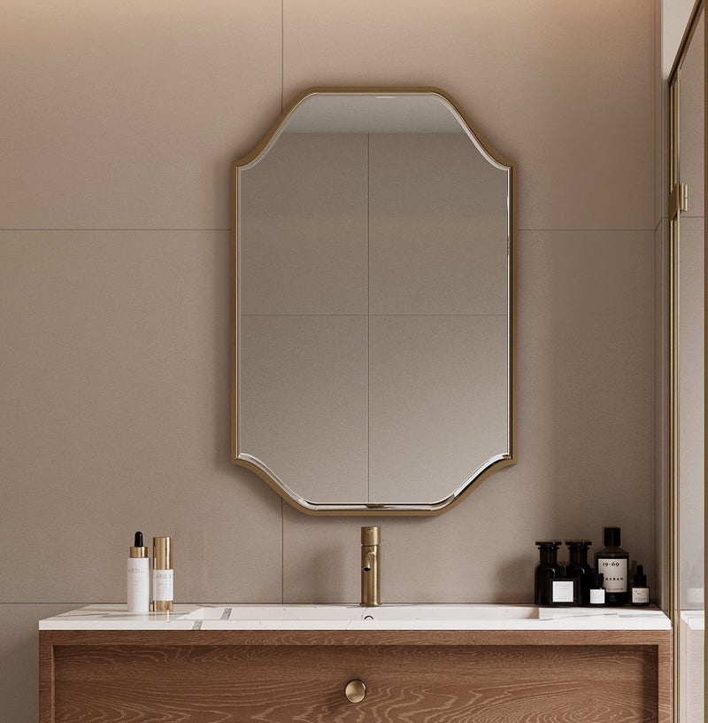 Laviva 313MFGAT-2436SB Gatsby 24" x 36" Vintage Style Metal Framed Mirror with Bevel in Satin Brass - Reversible Mount