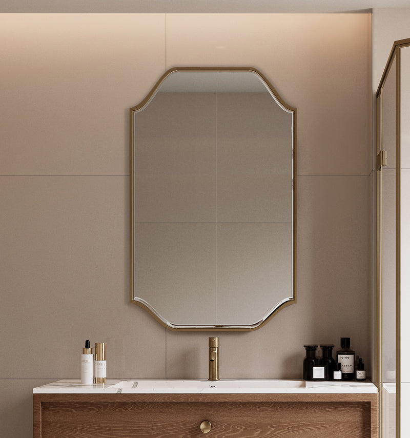 Laviva 313MFGAT-2644SB Gatsby 26" x 44" Vintage Style Metal Framed Mirror with Bevel in Satin Brass - Reversible Mount
