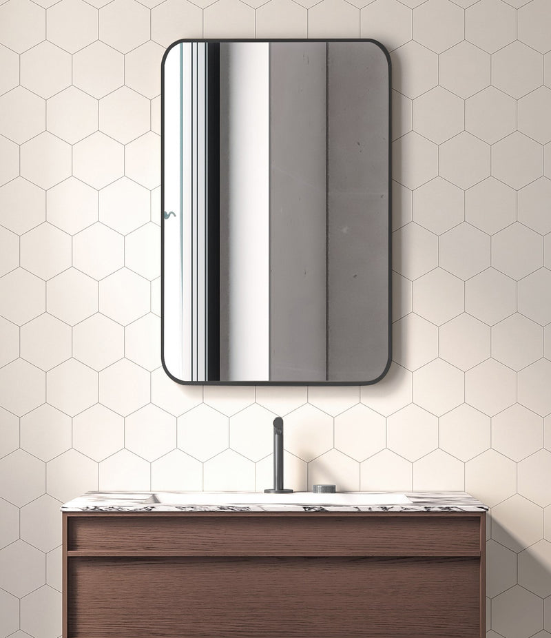 Laviva 313MFLAT-2436MB Latitude 24" x 36" Rectangular Soft Radius Metal Framed Matte Black Mirror - Reversible Mount