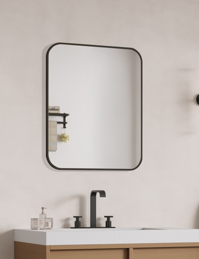 Laviva 313MFLAT-3036MB Latitude 30" x 36" Rectangular Soft Radius Metal Framed Matte Black Mirror - Reversible Mount