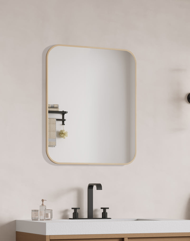 Laviva 313MFLAT-3036SB Latitude 30" x 36" Rectangular Soft Radius Metal Framed Satin Brass Mirror - Reversible Mount