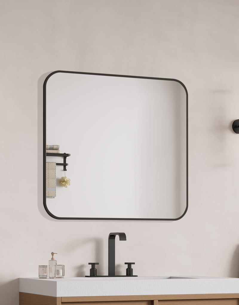Laviva 313MFLAT-3636MB Latitude 36" x 36" Square Soft Radius Metal Framed Matte Black Mirror