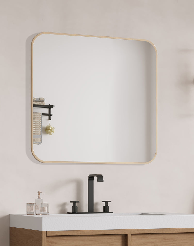 Laviva 313MFLAT-3636SB Latitude 36" x 36" Square Soft Radius Metal Framed Satin Brass Mirror