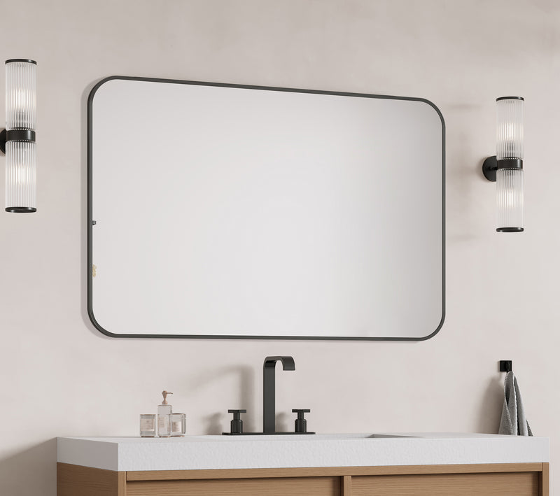 Laviva 313MFLAT-4836MB Latitude 48" x 36" Rectangular Soft Radius Metal Framed Matte Black Mirror - Reversible Mount